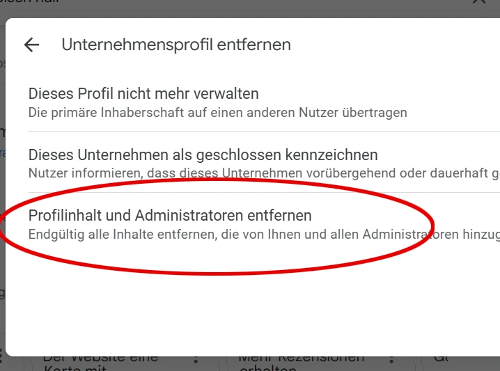 Profilinhalt und Administratoren entfernen - Schritt 3